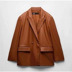 Zara Faux Leather Blazer in Brown